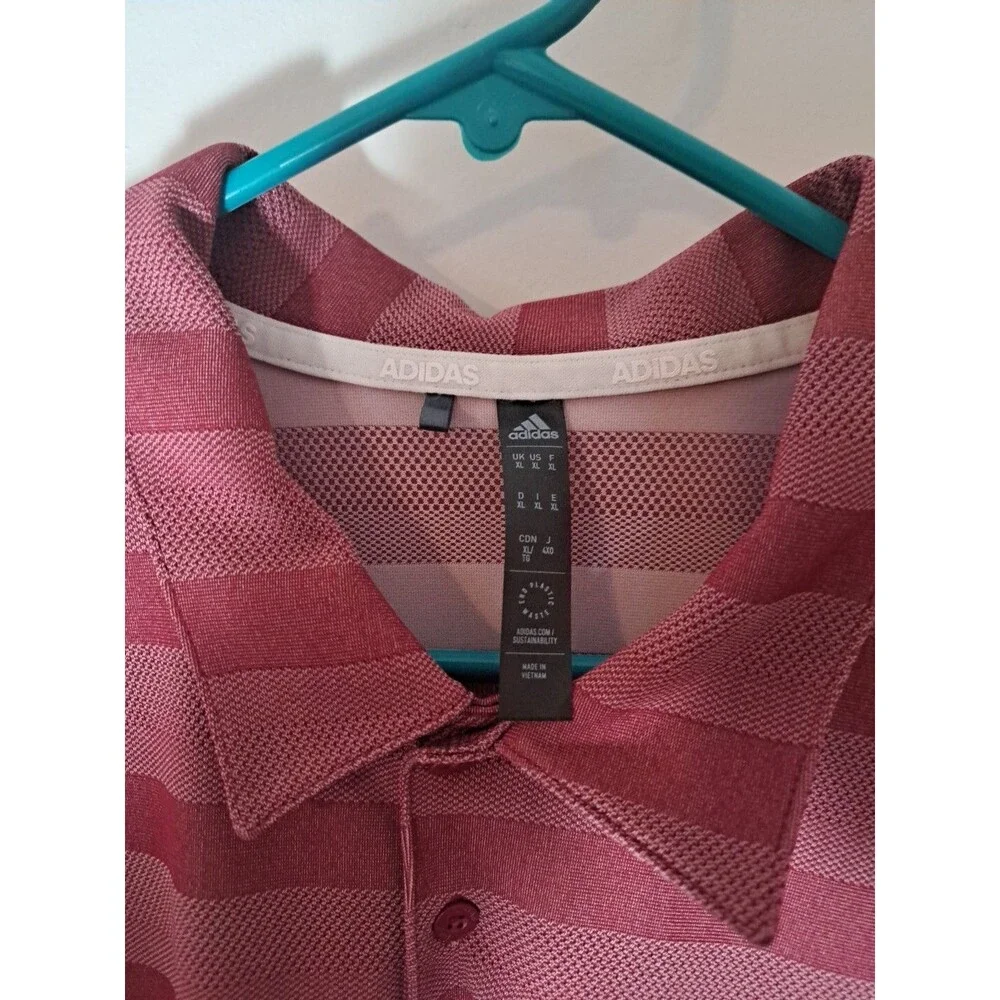 ADIDAS Men's Bliss Lilac Quiet Crimson 2 Color Striped Golf Polo Shirt XL